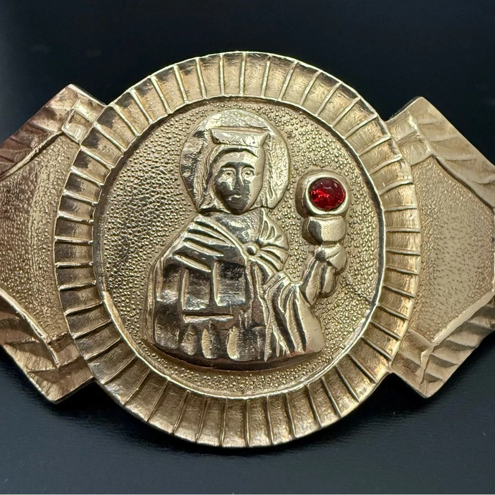 Vintage Saint Barbara Medallion Gold Triple Cuban Link Chain Religious Bracelet - Picture 14 of 16